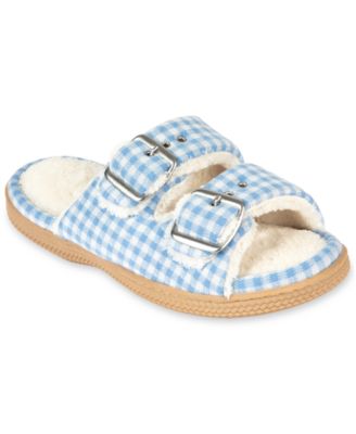 Women's Gingham Double Buckle Open Toe Slide Slippers