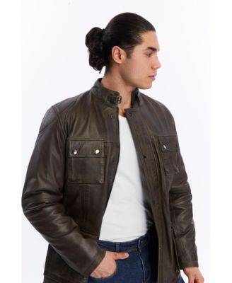 Men's Utility Style Leather Jacket