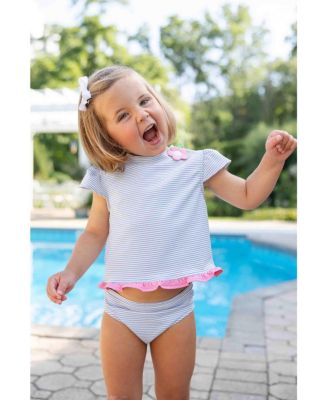 Big Girls Cap Sleeve Rash Guard Tankini With Flower