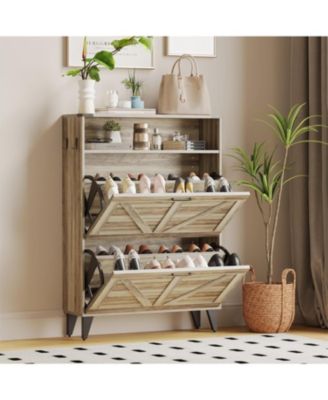 Gamon Shoe Storage Cabinet with 2 Flip Drawers, Freestanding Shoe Organizer, Narrow Shoe Rack Cabinet, Shoe Cabinet Storage