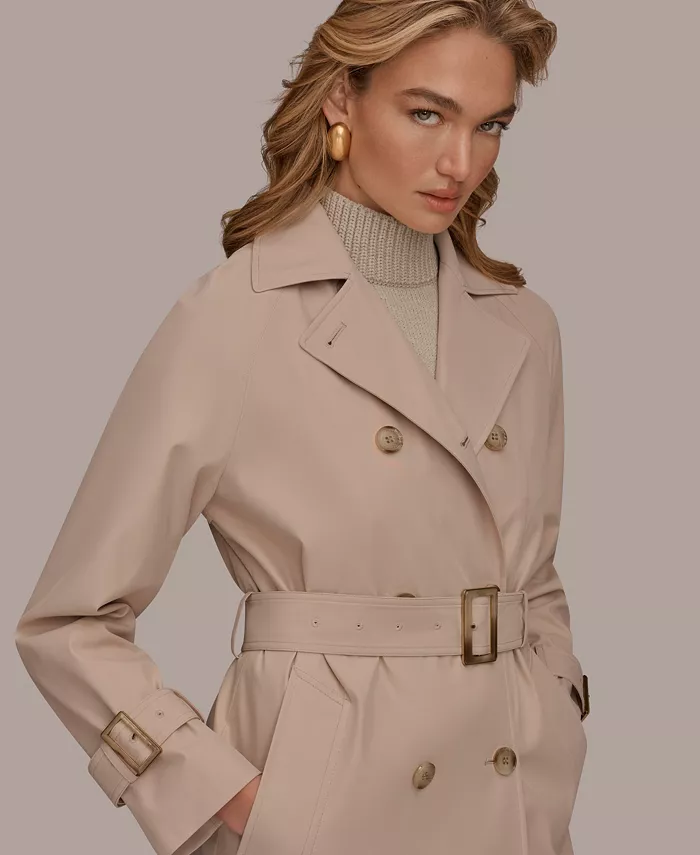 Women's Double Breasted Belted Notch Collar Trench Coat - thumbnail 4