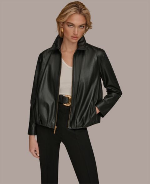 Женские куртки Donna Karan New York Leather Bomber Jacket