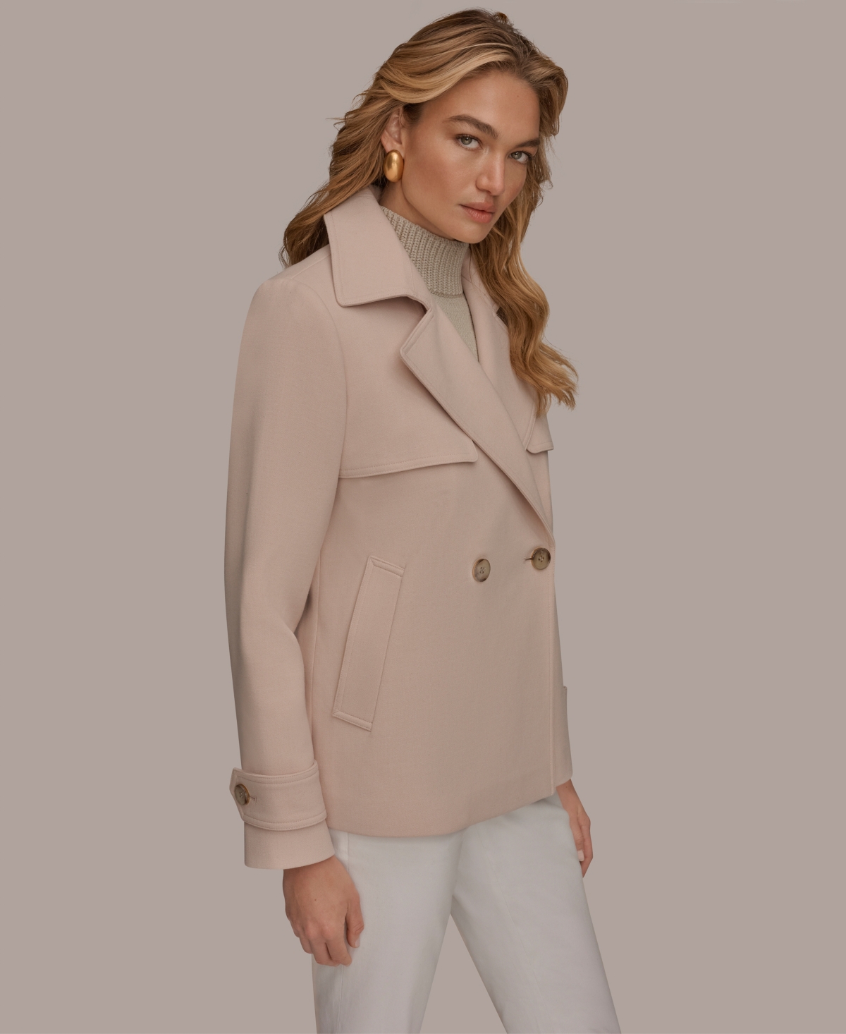 Donna Karan New York Women's Short Crepe Notch Collar Trench Coat