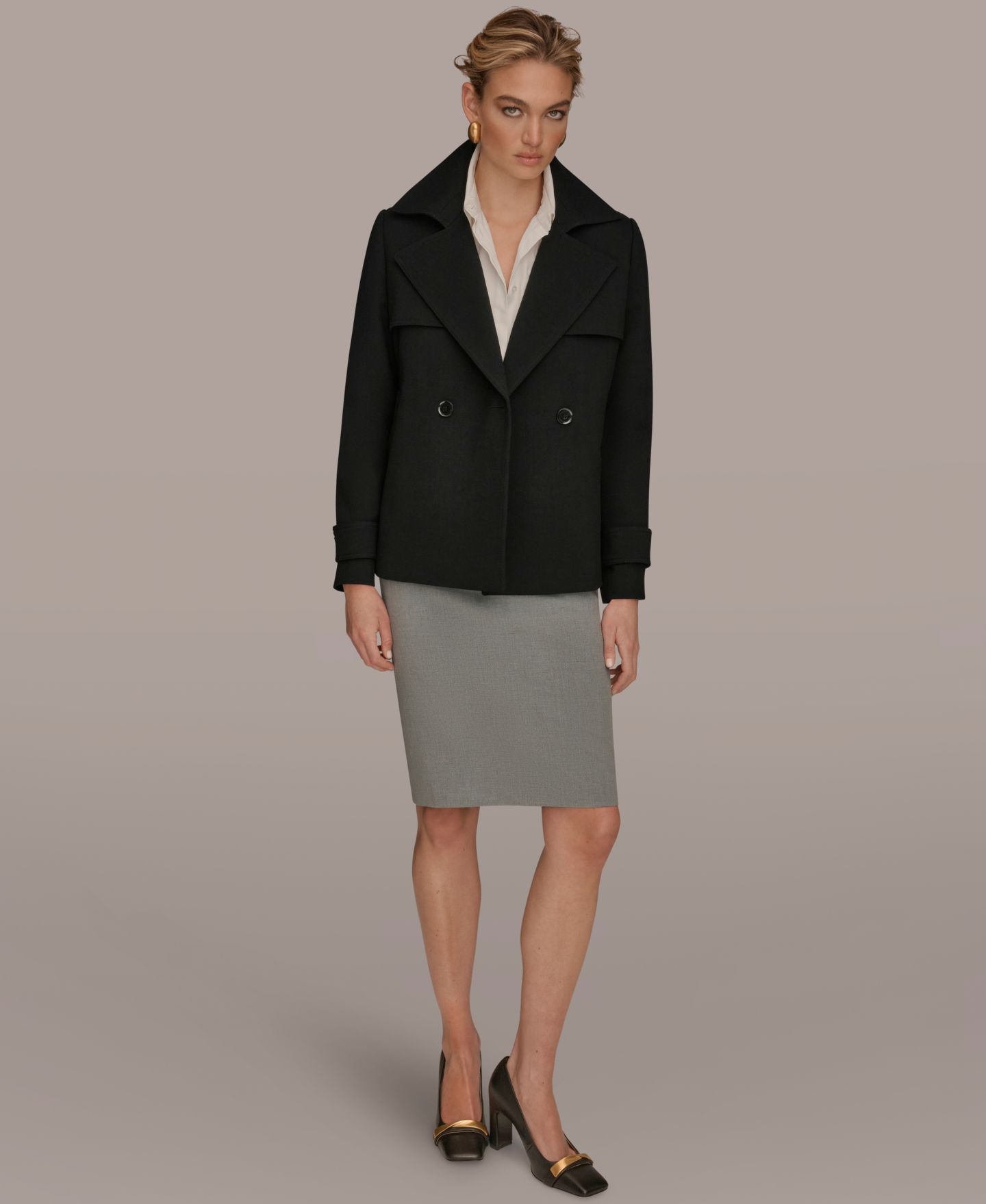 Женское пальто Donna Karan New York Short Crepe Notch Collar Trench, цвет: Чёрный — фото 7