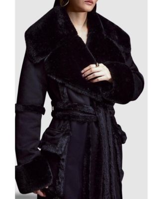 Women's Faux Shearling Belted Maxi Coat
