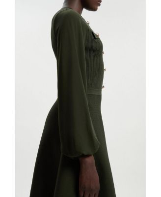 Women's Chiffon Sleeve Military Mini Knit Dress