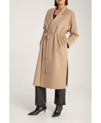 Women's Cashmere Tie Waist Lapel Coat