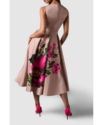 Women's Notch Neck Placement Print Midi Dress