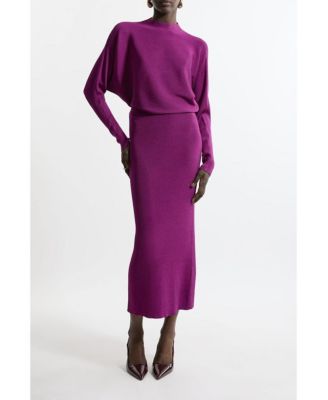 Women's Drape Knit Bat Wing Pencil Midi Dress