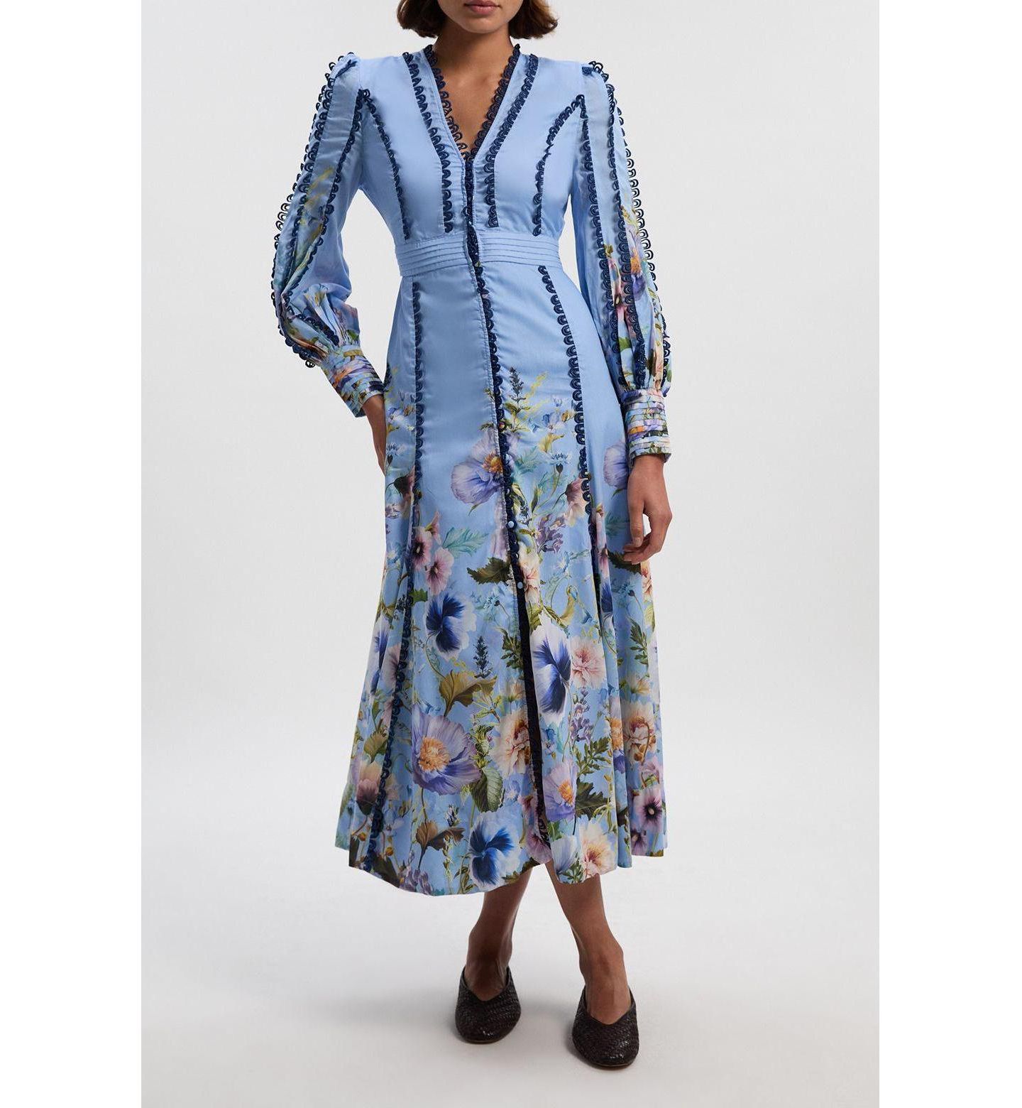 Женское платье Karen Millen Trailing Floral Woven Plunge Maxi, цвет: Синий — фото 3