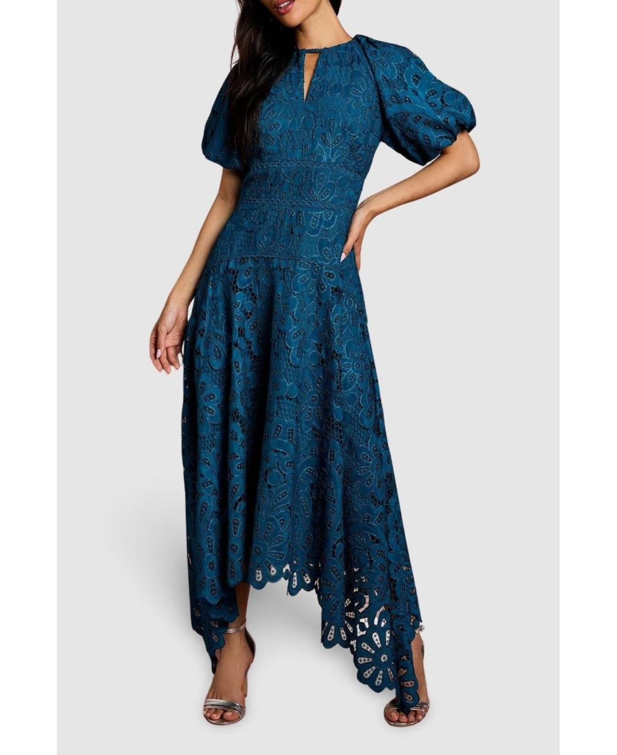 Coast Women's Lace Hanky Hem Puff Sleeve Dress
