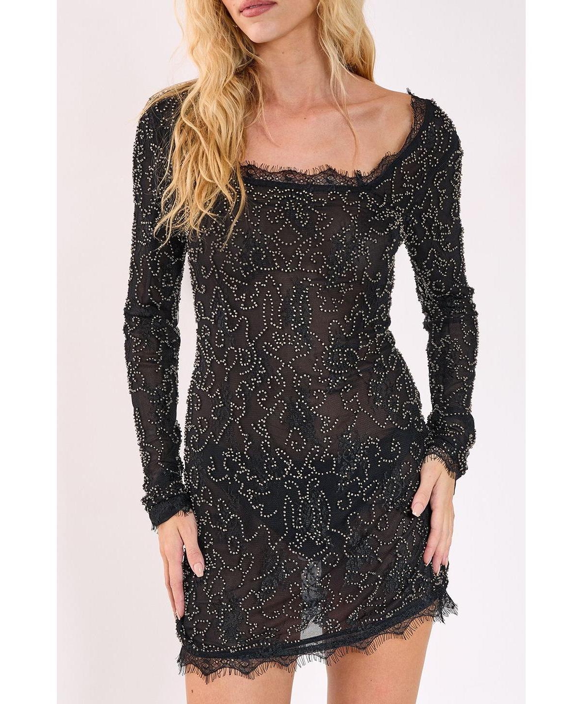 Nasty Gal Women's Hand Embellished Lace Mini Dress
