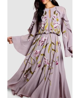 Women's Embroidered Tiered Chiffon Midi Dress