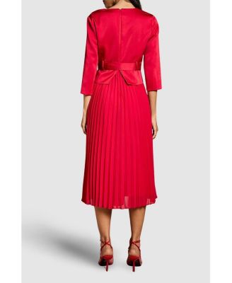 Women's Satin Bodice Pleat Skirt Midi Dress.