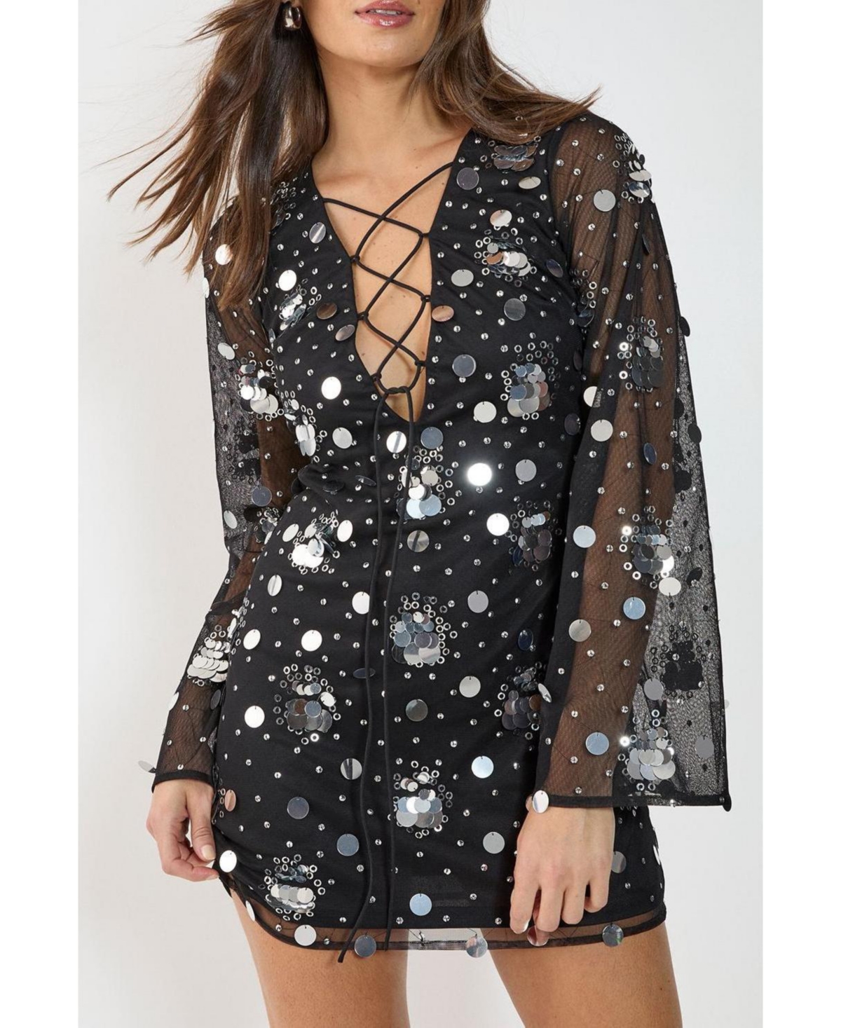 Nasty Gal Women's Lace Up Fluted Sleeve Mini Dress
