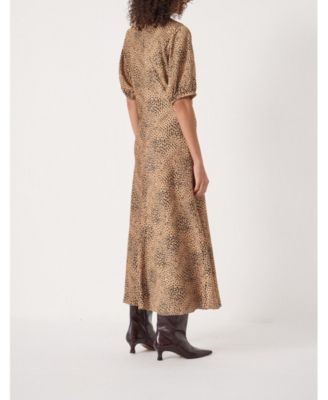 Women's Grace V-Neck Puff Sleeve Satin Dress