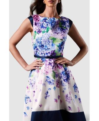 Women's Twill Hi-Lo Floral Midi Dress
