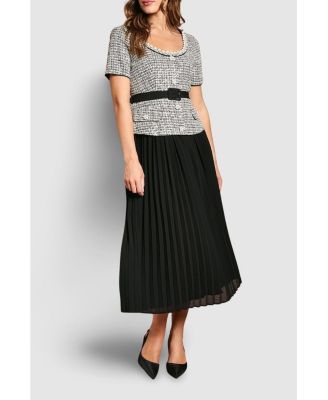Women's Tweed Bodice Pleated Skirt Dress