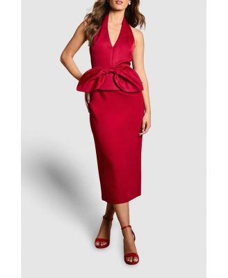Women's Halter Neck Satin Column Midi Dress