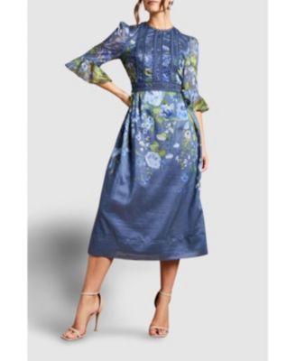 Women's Placement Print Organza Midi Dress
