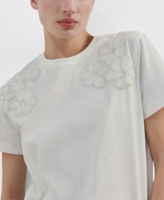 Women's Floral-Embroidered Cotton T-Shirt