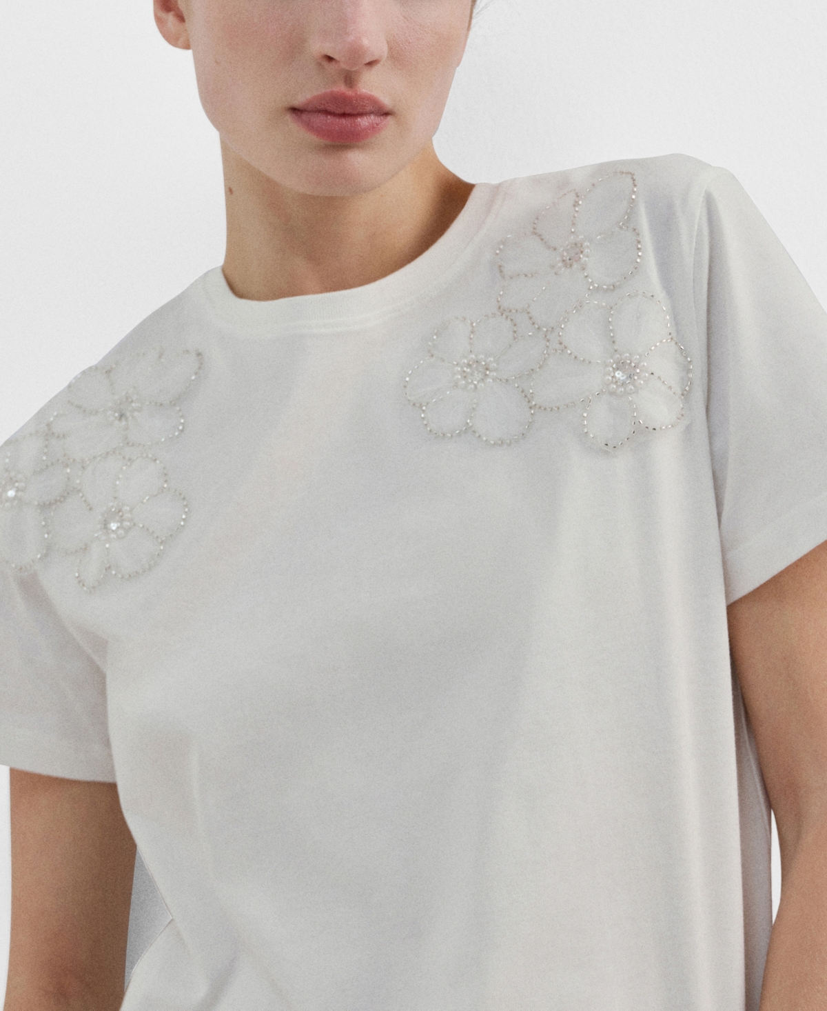 Mango Women's Floral-Embroidered Cotton T-Shirt