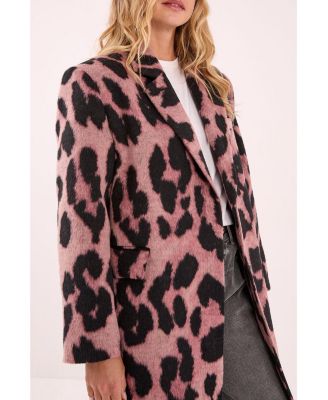 Women's Leopard Wool Blend Tailored Coat