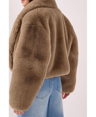Women's Cropped Collar Faux Fur Jacket