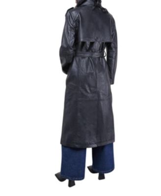 Women's Real Leather Belted Trench Coat.