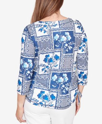 Women's  Mykonos Framed Floral Ruched Side Tie Top