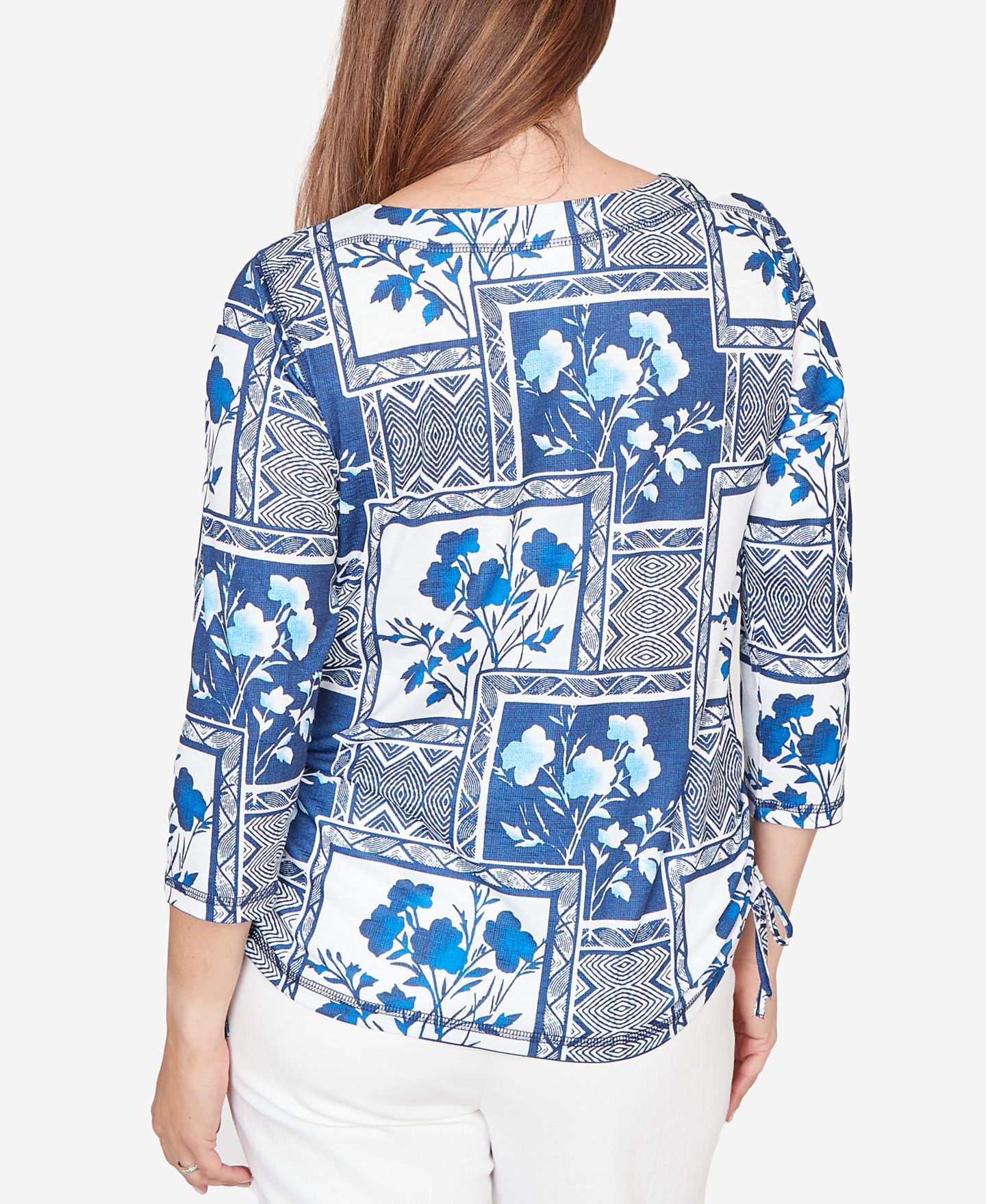 Женский топ Alfred Dunner Mykonos Framed Floral Ruched Side Tie, цвет: Синий разноцветный — фото 6