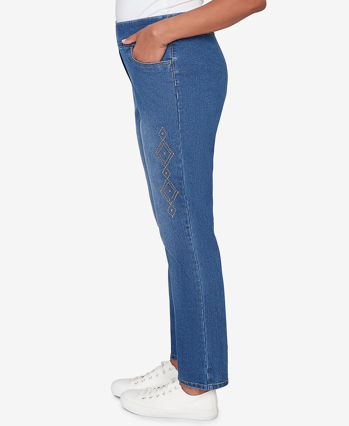 Alfred Dunner Women's  Austin Geometric Heat Set Super Stretch Denim Jeans view 4 — MAYCSS fashion products