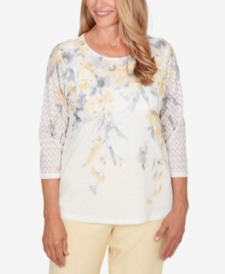 Women's  Al Fresco Textured Floral Crew Neck Top