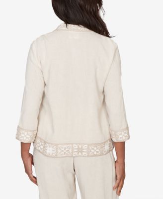 Women's  Natural Wonder Embellished Crochet Trim Linen Jacket