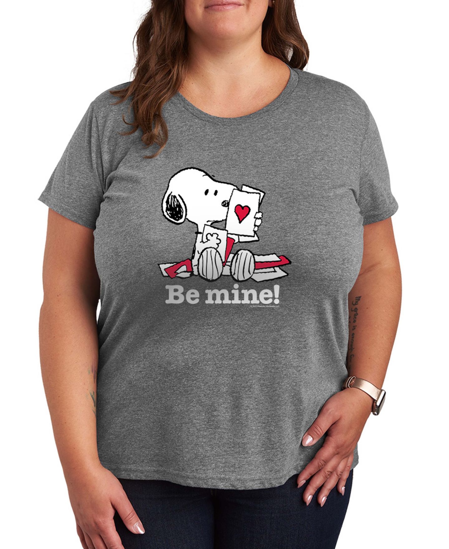 Женская футболка Hybrid Apparel Peanuts Snoopy Be Mine Valentine Short-Sleeve Graphic, цвет: Меланжевый серый — фото 1