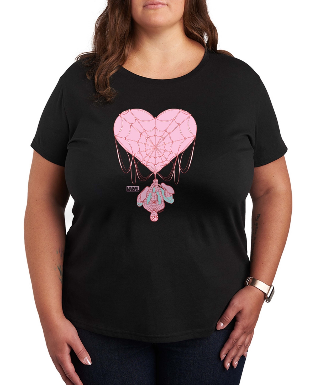 Hybrid Apparel Women's Marvel Spider-Man Heart Web Short Sleeve Graphic T-Shirt