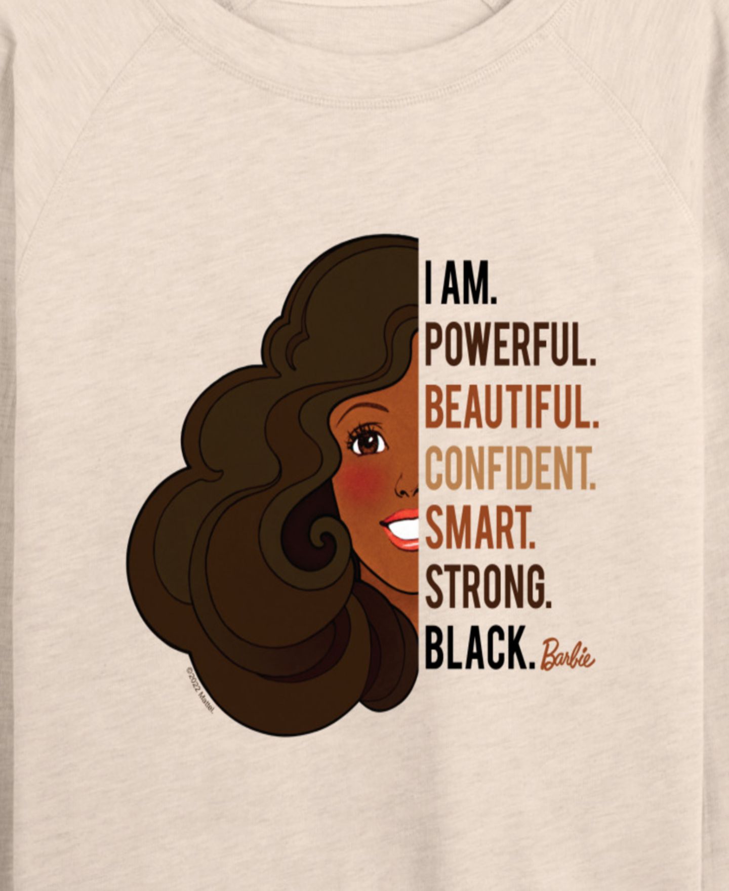 Женская футболка Hybrid Apparel Barbie Powerful Beautiful Black French Terry Long-Sleeve, цвет: Берёзовый — фото 2