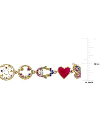 Multi Created Gemstones (0.87 ct. t.w.) Bracelet in 18k Gold Flash Plated Sterling Silver
