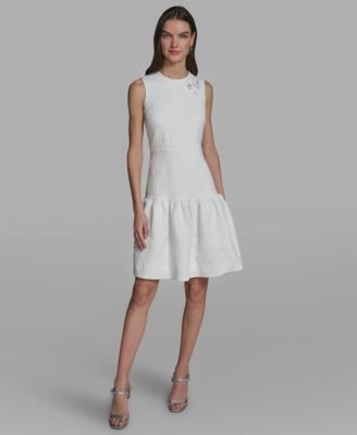 Women's Crew Neck Jacquard Ruffle Hem Dress