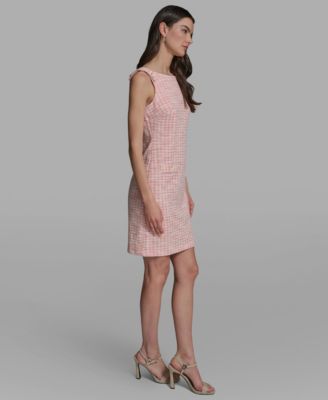 Women's Boat Neck Tweed Pocket Shift Dress