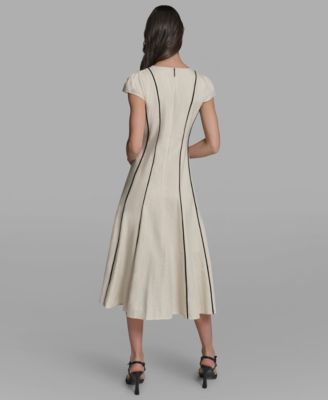 Women's Vertical Striped Piping Midi Dress