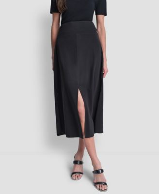 Dkny Womens Arid Pique Mini Logo Emblem Slit A-Line Skirt - Black 38$