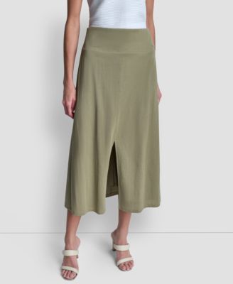 Dkny Womens Arid Pique Mini Logo Emblem Slit A-Line Skirt - Light Fatigue 38$