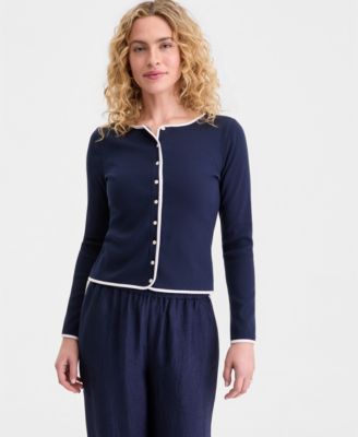 Women's Contrast-Trim Ribbed Cardigan