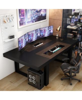 86.6 in. W, Retangular Black Walnut Wood Writing Desk Office Commercial Desk Computer Table, Meeting Table