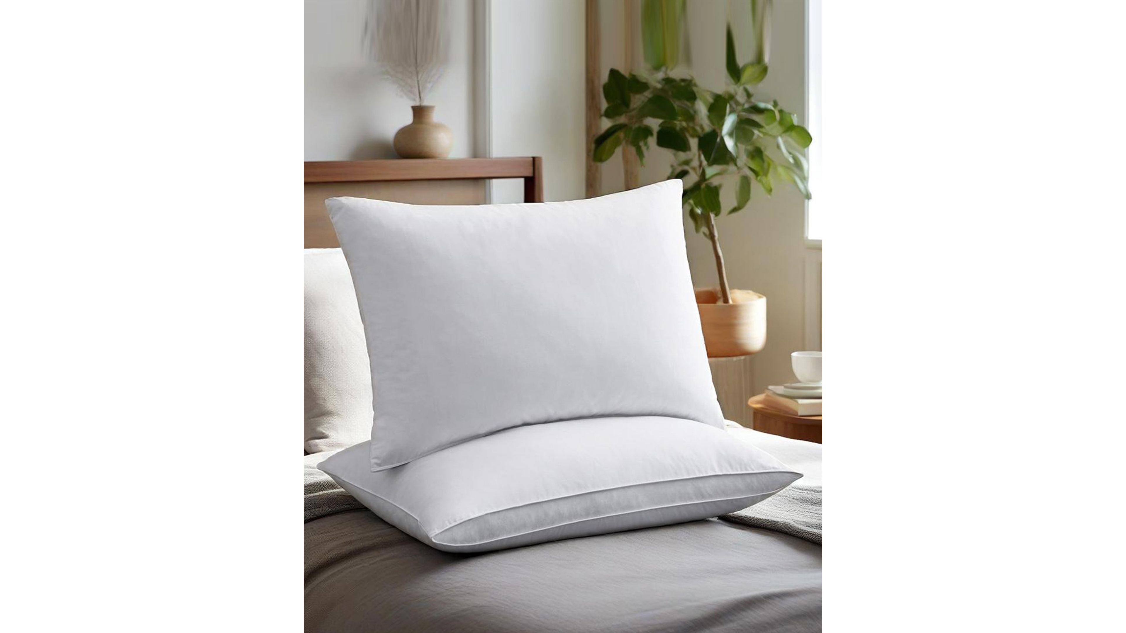 Unikome Medium Soft Goose Down and Feather Gusseted 2-Pack Pillows, Standard