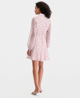 Women's Cherry Print Tie-Belt Button-Front Dress