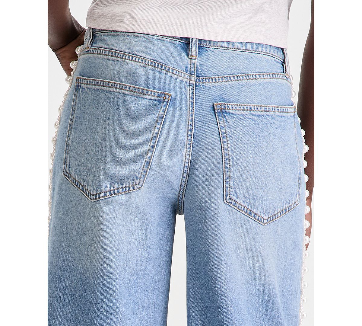 On 34th Women's High-Rise Cropped Faux-Pearl-Trim Jeans, Macy's Exclusive view 3 — MAYCSS fashion products