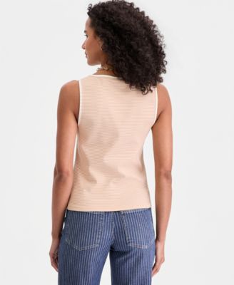 Women's Thin Stripe Rib Button-Up Tank Top