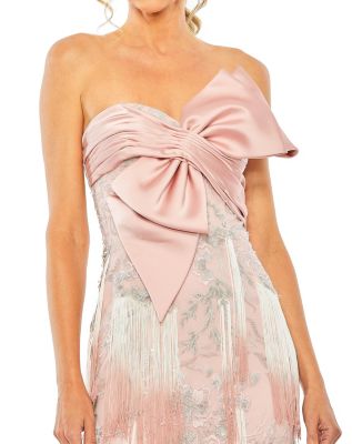 Women's Bow Front Ombre Fringe Detailed Dress